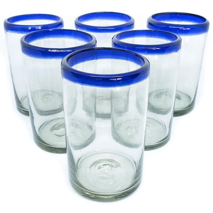 Cobalt Blue Rim 14 oz Drinking Glasses (set of 6)